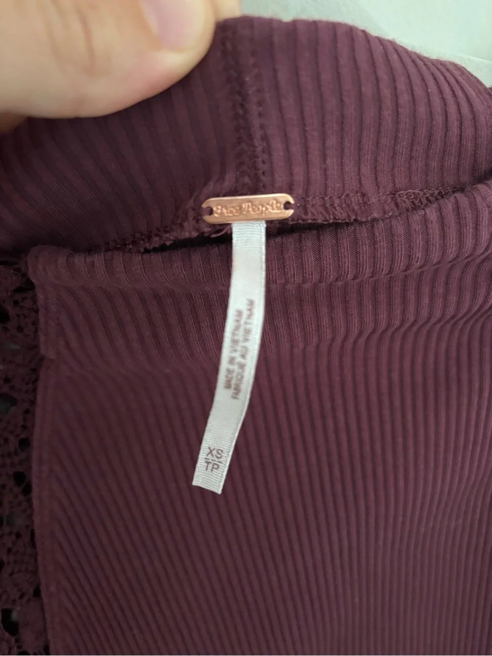 Free People Crochet-Sleeve Ribbed Long Sleeve Top - Plum XS
